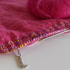 Cowboy stitch marker attached to knitting