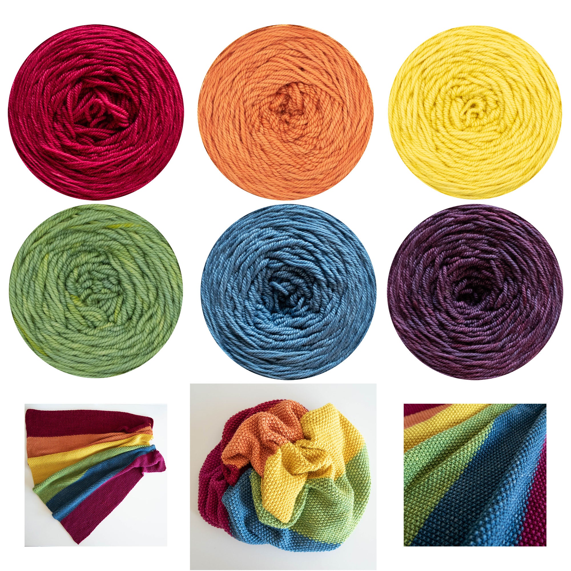 Naturally dyed Rainbow DK yarn baby blanket Knitting kit